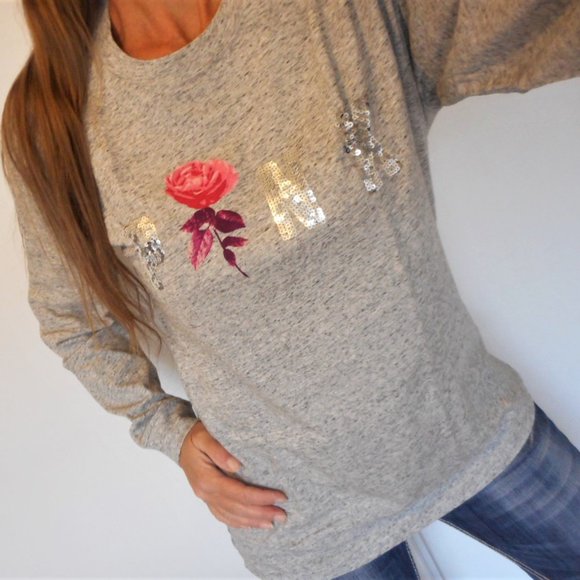 New PINK Victoria's Secret T-Shirt Size Medium Gray Bling Long Sleeve - Picture 1 of 13
